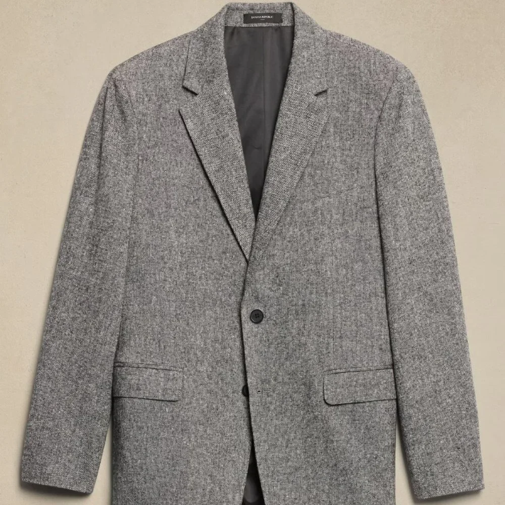 Banana Republic Men's Tailored-Fit Donegal Suit Jacket, Light Gray, 40S, EUC